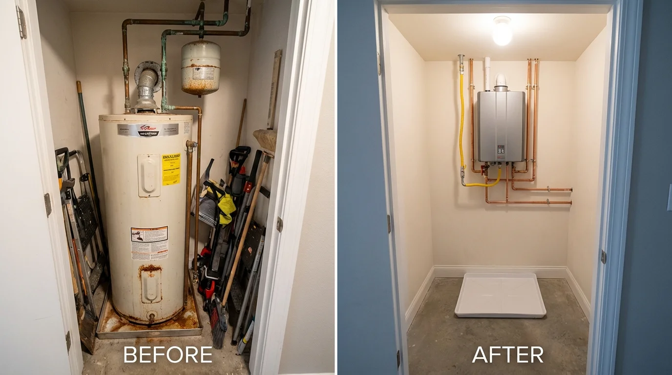 Tank water heater versus wall-mounted tankless unit comparison for Calabash, NC homeowners